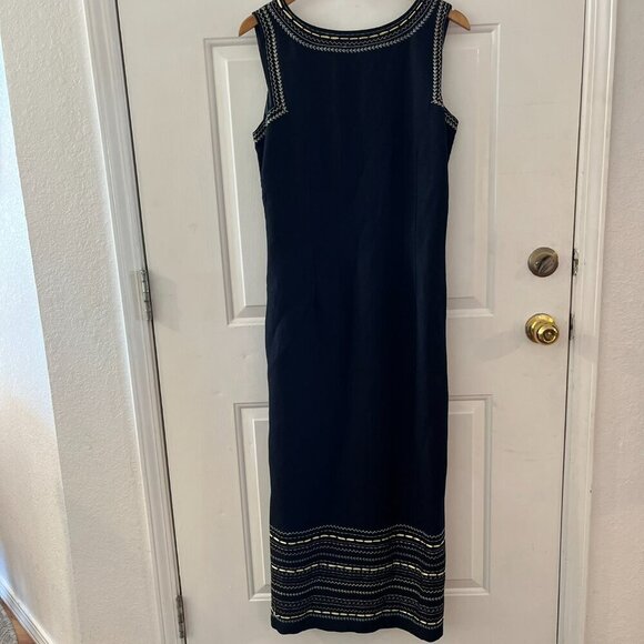 Carol Little Woman's Black Embroidered Bohemian Linen Maxi Dress Sz 10 - Picture 9 of 11